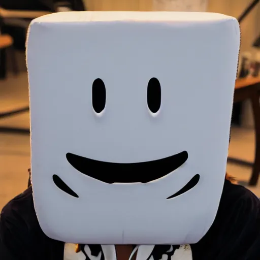 Prompt: marshmello smiling