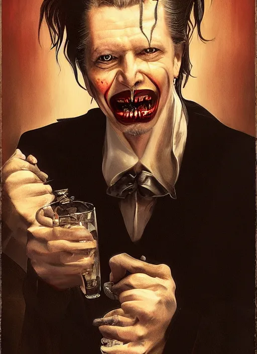 Image similar to a painting of gary oldman as dracula, a digital painting by gottfried helnwein, trending on cgsociety, gothic art, digital painting, deviantart, matte drawing
