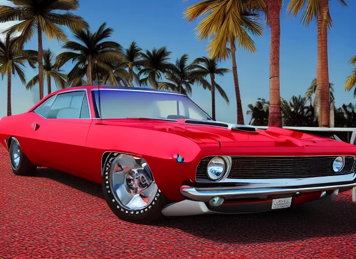 Prompt: hyperrealism, detailed textures, photorealistic 3 d render, a dreamy beach in cuba, a 1 9 6 9 hemi cuda with cherry red colour scheme, sharp focus, ultra realistic, ultra high pixel detail, cinematic, intricate, cinematic light, concept art, illustration, art station, unreal engine 8 k