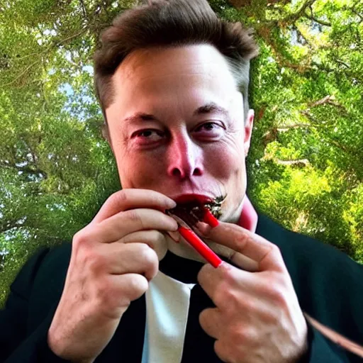 Image similar to elon musk smoking weed while sitting under a tree on mars