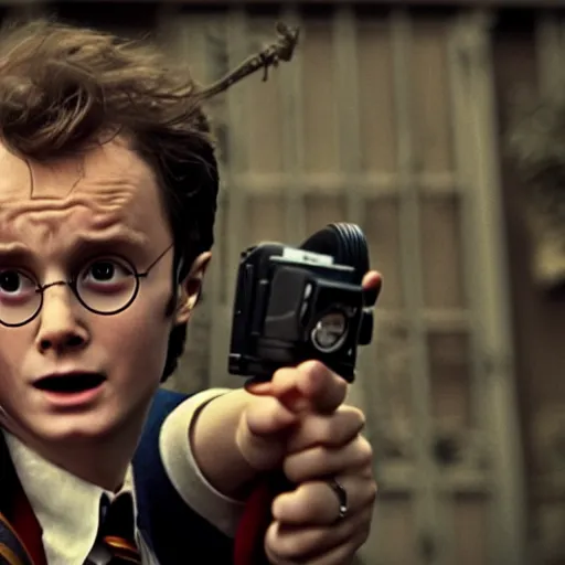 Image similar to Dirty Harry Potter, cinematic movie photo, Arri Alexa 65, DSLR, dof, by Bill Gekas and Bruno Walpoth and Antoine Verney-Carron