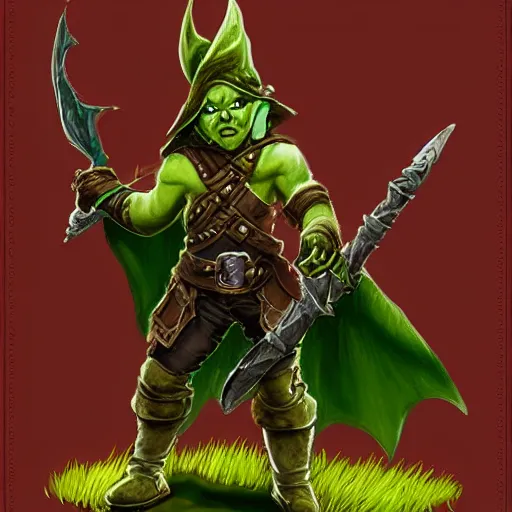 Image similar to cute tiny orc girl with green skin wearing hunter armor from Bloodborne and a wizard hat, d&d, painting