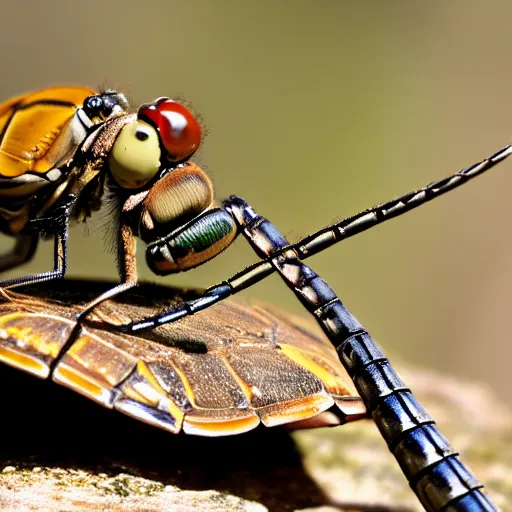 Image similar to photo of dragonfly on the head of a tortoise, 5 0 mm, beautiful photo