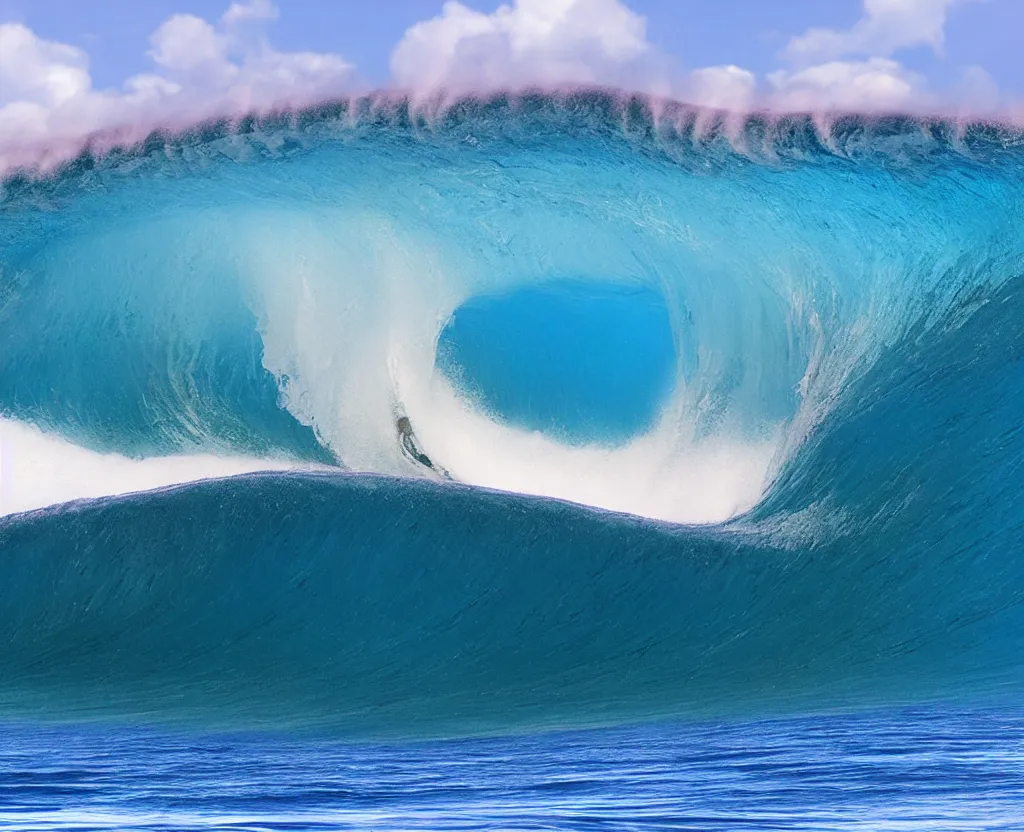 Prompt: banzai pipeline barrel, photo by clark little ; ultra - realistic 3 d depth shading ; third reef pipeline by katsushika hokusai