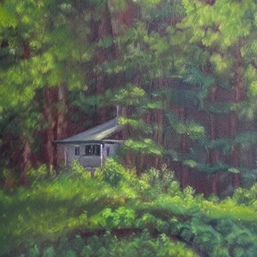 Image similar to detailed oil painting, house in forest