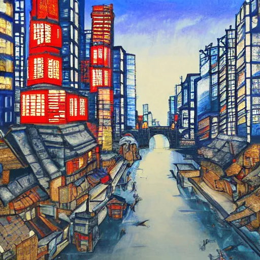 Prompt: city paited by a japanese artist