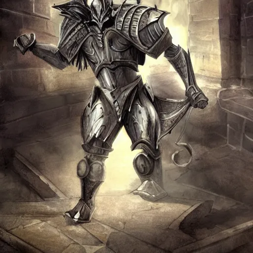 Image similar to !dream a giant suit of armor laying defeated on a stone floor, bleeding, fantasy, concept art, dramatic, action shot, hyper realistic