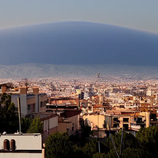 Prompt: nuke explosion in the skyline from barcelona seen from vallvidrera