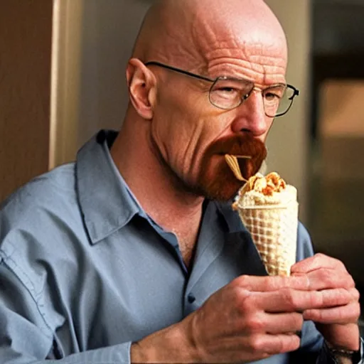 Image similar to walter white eating an ice cream