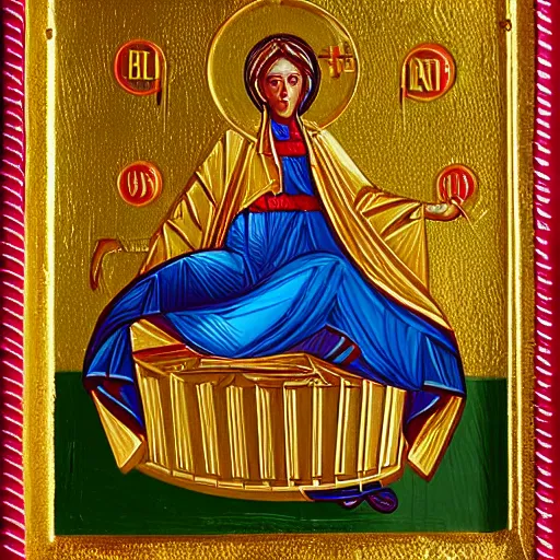 Prompt: the goddess of the balloon ascent, byzantine icon