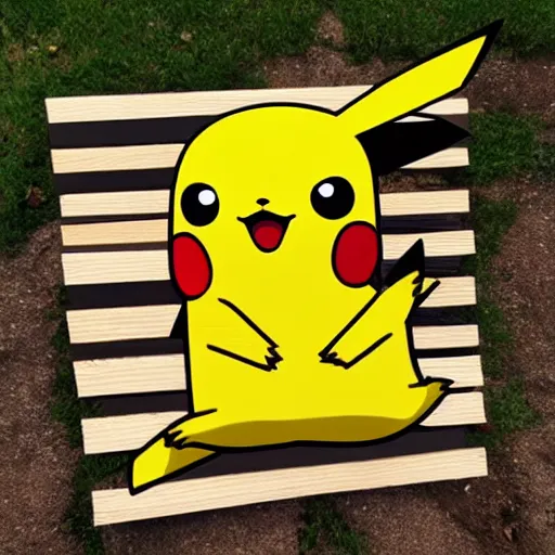 Prompt: Pikachu made out of planks