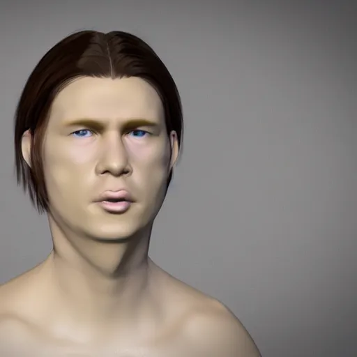 Image similar to blob with a detailed face and long rendered hair, 3 d render, rendered lighting