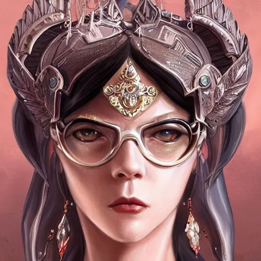 Image similar to a portrait a older anya taylor - joy as bayonetta, urban motifs, intricate, elegant, highly detailed, digital painting, trending on artstation, concept art, smooth sharp focus, illustration, art by artgerm and greg rutkowski