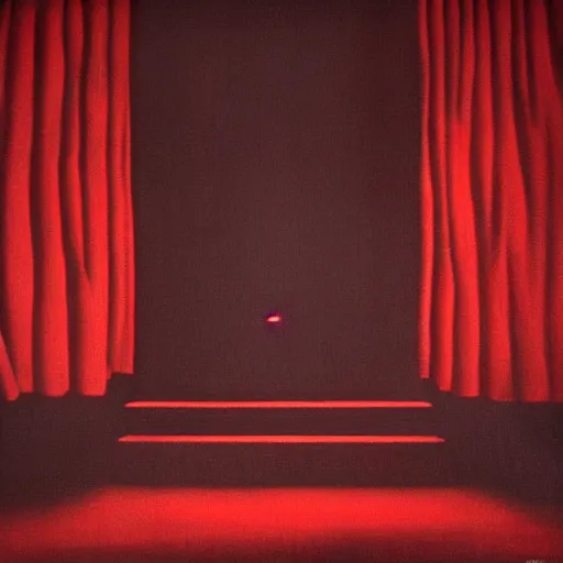 Prompt: the black lodge from Twin Peaks (1990), eerie surreal lynchian nightmare, red curtains, ominous, horror, 4k, art, trending on artstation, sharp focus