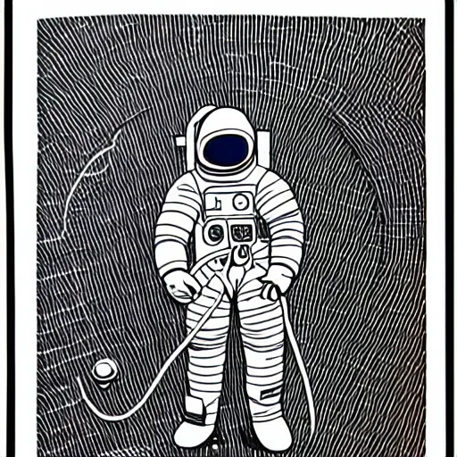 Image similar to an astronaut in space, drawn with a single line, line drawing, art, minimalist, continuous line drawing, sakura pigma micron,