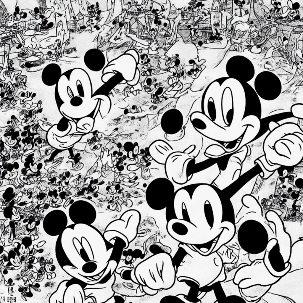 Image similar to mickey mouse pictured in violent japanese manga comicbook