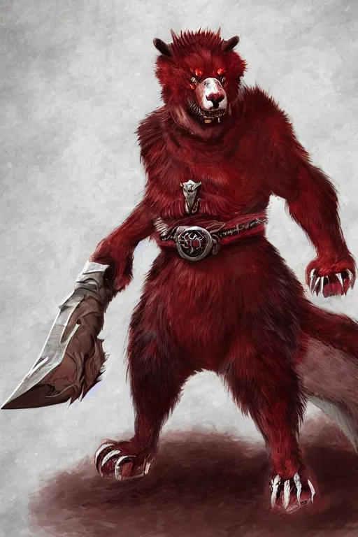 Prompt: Draconic crimson red bear with white stripes, Monster Hunter, CAPCOM, HD, trending on artstation, D&D, Dark Fantasy, Epic Fantasy, Dragon's Dogma