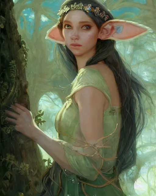 Image similar to a beautiful elf princess, oil painting, by Fernanda Suarez and and Edgar Maxence