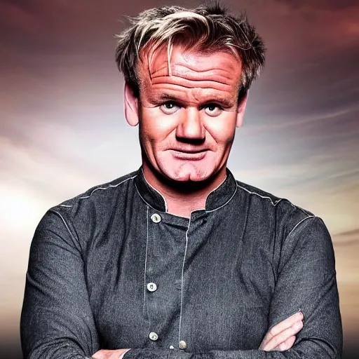Prompt: gordon ramsey is so impressed by the contestant's desert that he shows his true, horrific form