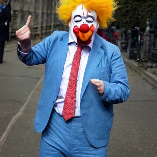 Prompt: boris johnson in a clown suit, high resulting photograph