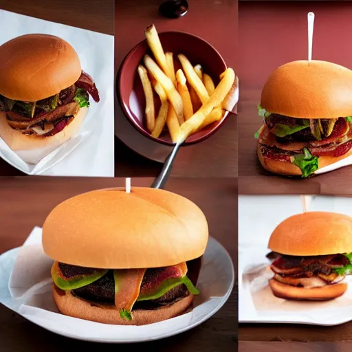 Image similar to bacon bacon burger bacon soda bacon fries, award winning food photography