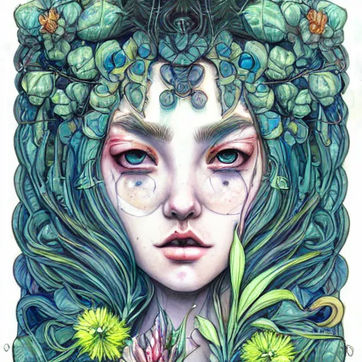 Image similar to goddess of plant medicine art by james jean and art by loish highly detailed painting trending on arstation vivid colors earth spirit