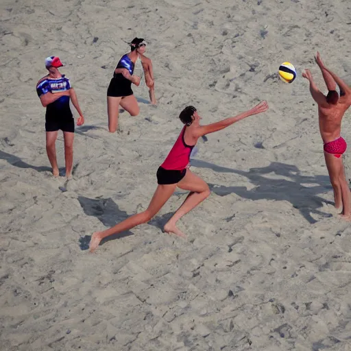 Image similar to people playing beach volleyball, 8 k detailed