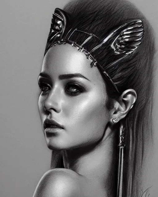 Image similar to pencil drawing of beautiful cleopatra, hyper realistic face, in the style of greg rutkowski, fantasy, amazing detail, epic, elegant, smooth, sharp focus, from the front