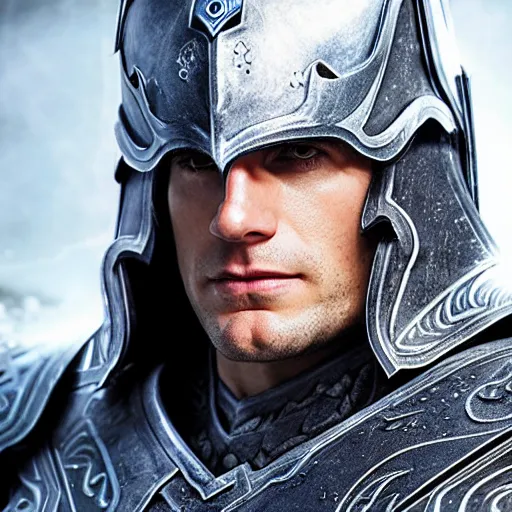 Prompt: Henry Cavill as Arthas Menethil in World of Warcraft cinematic movie, promo shoot, studio lighting