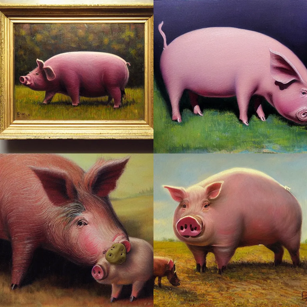 Prompt: very large pig by E.M. Fox, oil painting