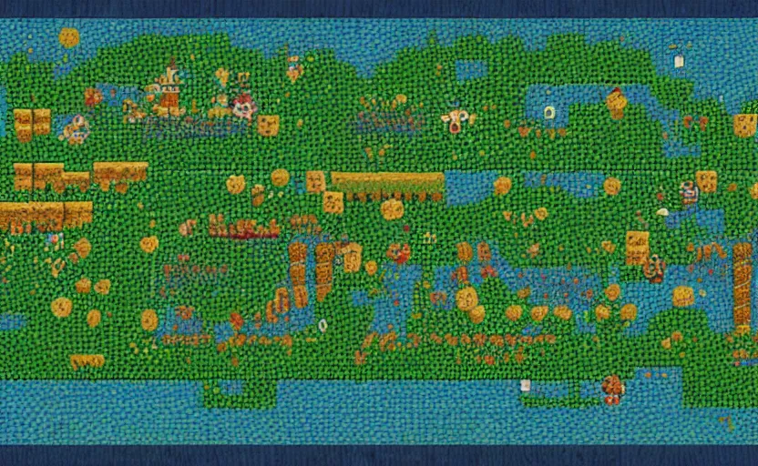 Prompt: level map from super mario world in the style of van gogh