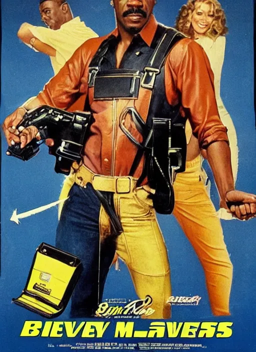 Prompt: an 8 0's john alvin action movie poster starring eddie murphy face as a plumber to rich people. bathroom. overalls. tool belt. the movie is called beverly hills crap