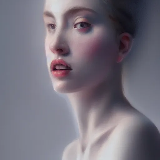 Image similar to a beautiful woman, aesthetic, oil painting, pale colors, high detail, 8 k, wide angle, octane render, trending on artstation,