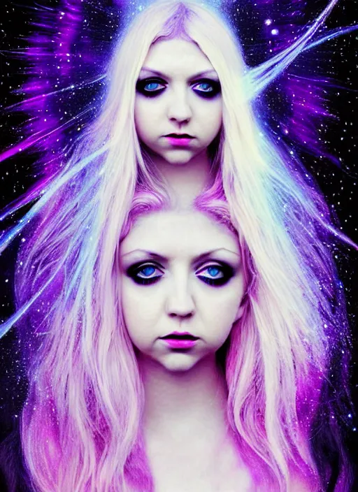 Image similar to elegant teen Taylor Momsen as empress of pulsar stars. ultra detailed painting at 16K resolution and amazingly epic visuals. epically beautiful image. amazing effect, image looks gorgeously crisp as far as it's visual fidelity goes, absolutely outstanding. vivid clarity. ultra. iridescent. mind-breaking. mega-beautiful pencil shadowing. beautiful face. Ultra High Definition. godly shading diffusion. amazingly crisp sharpness. photorealistic 3D rendering on film cel processed twice..