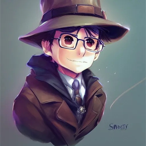 Image similar to anime portrait of the cutest yorkshire terrier detective wearing a fedora hat by Stanley Artgerm Lau, WLOP, Rossdraws, James Jean, Andrei Riabovitchev, Marc Simonetti, and Sakimichan, trending on artstation
