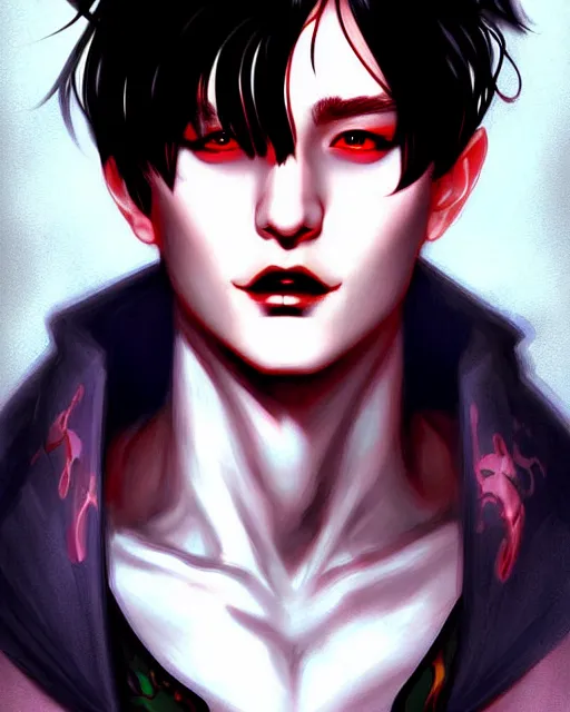 Prompt: digital art, fantasy portrait of vampire jungkook, by james jean, by ross tran, ultra detailed, character design, concept art, trending on artstation,