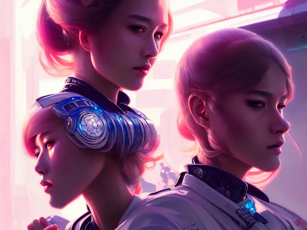 Image similar to portrait futuristic police girl, at future neon light tokyo rooftop night, ssci - fi and fantasy, intricate and very very beautiful and elegant, highly detailed, digital painting, artstation, concept art, smooth and sharp focus, illustration, art by tan zi and ayanamikodon and alphonse mucha and wlop