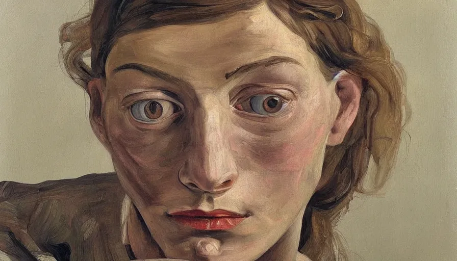 Prompt: painting by lucien freud, young woman, detailed, stunning