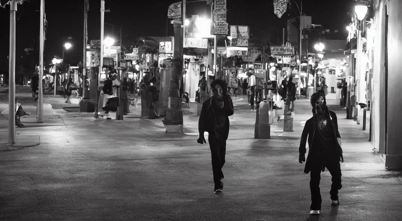 Image similar to a vampire walking on Ventura Boulevard, Los Angeles at night