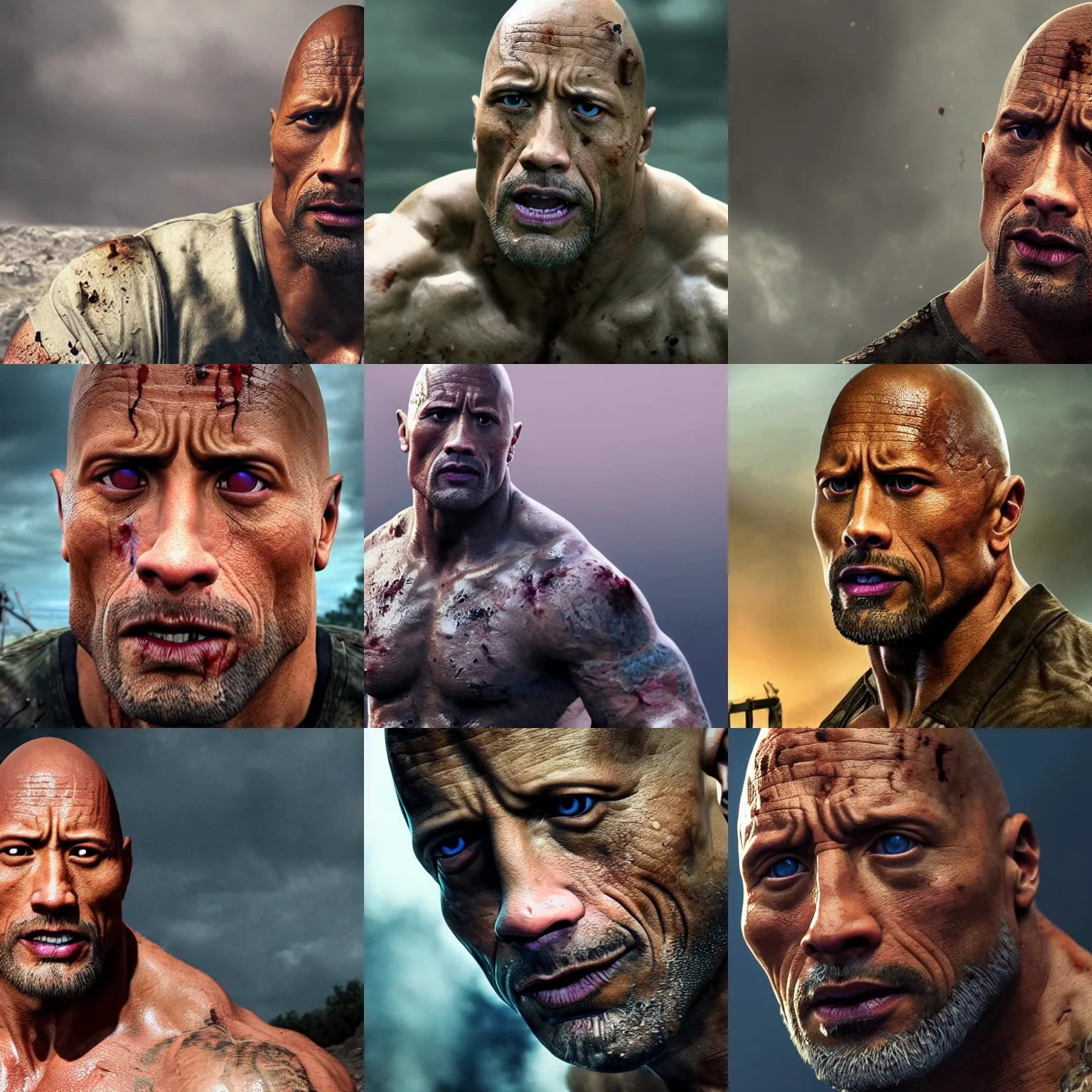 Prompt: a realistic render of Dwayne Johnson as a zombie in the walking dead by nick silva, artstation, instagram, DOF, soft lighting, unreal engine render, 4k, Quality