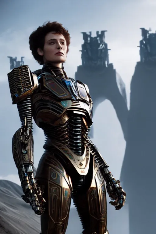 Prompt: cinematic still in dune movie and pacific rim movie and ps 5 game machine warrior 5, intricate ornate humanoid mecha warrior,