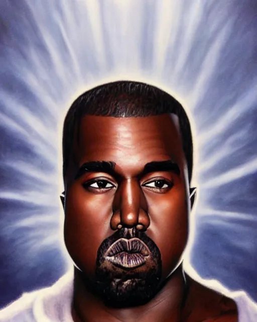 Image similar to kanye west, airbrush, drew struzan illustration art, key art, movie poster