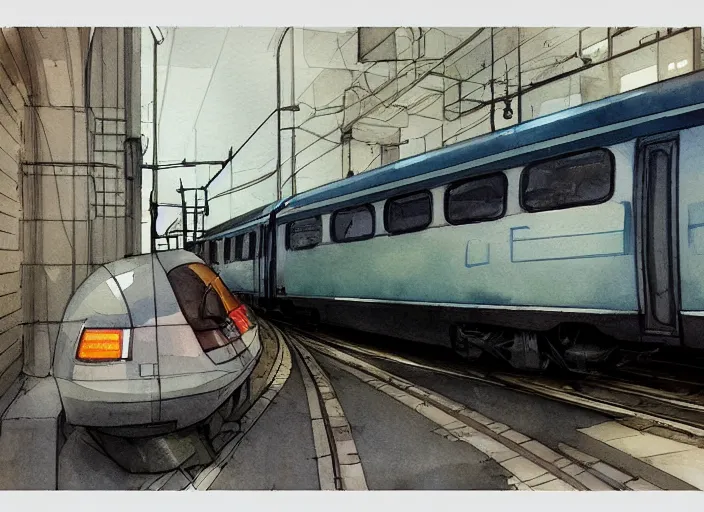 Image similar to concept art of a urban train, pinterest, artstation trending, behance, watercolor, by coby whitmore *, silver, laser light *,