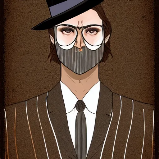 Image similar to a upper body portrait of a deer lord in a pinstriped suit and pants wearing a monocle and a fedora, intricate detail, digital art, trending on artstation