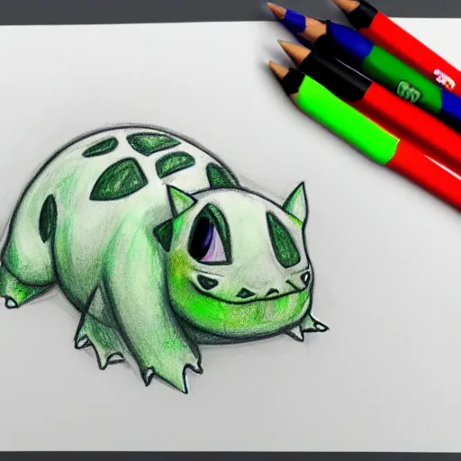 Prompt: Bulbasaur pencil sketch