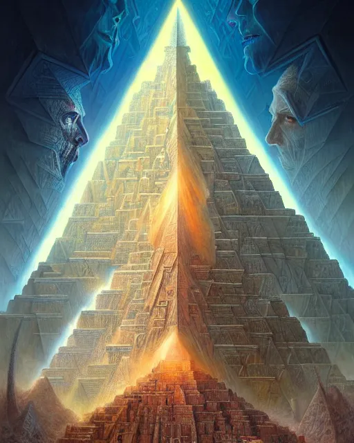 Prompt: inside a fractal pyramid made of pyramids and eyes fantasy character portrait, ultra realistic, wide angle, intricate details, blade runner artifacts, highly detailed by peter mohrbacher, boris vallejo, hajime sorayama aaron horkey, gaston bussiere, craig mullins