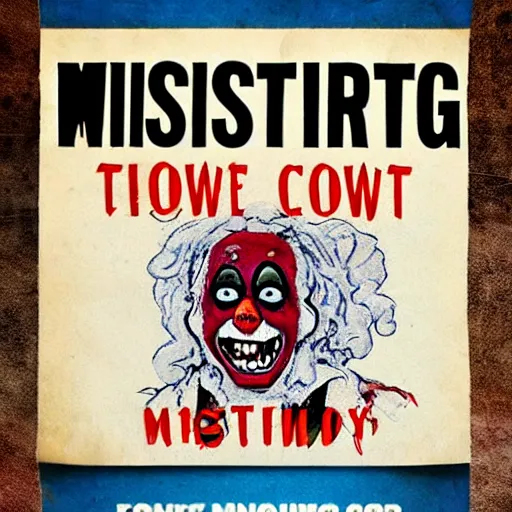 Image similar to missing poster of a zombie clown