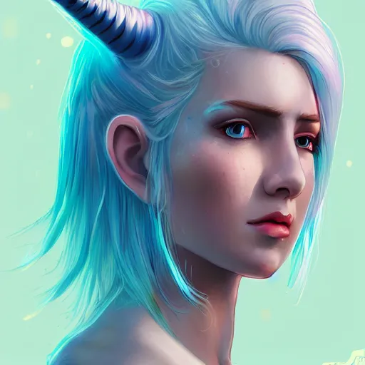 Prompt: a girl with lush white hair, unicorn horn, rim light, fresh colors, gradients, highly detailed, digital illustration, concept art, smooth, sharp focus, pleasing aesthetics, alexander wells