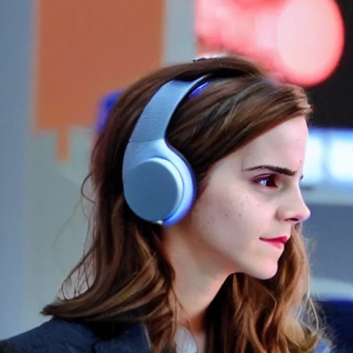 Image similar to emma watson wearing a gaming headset photo