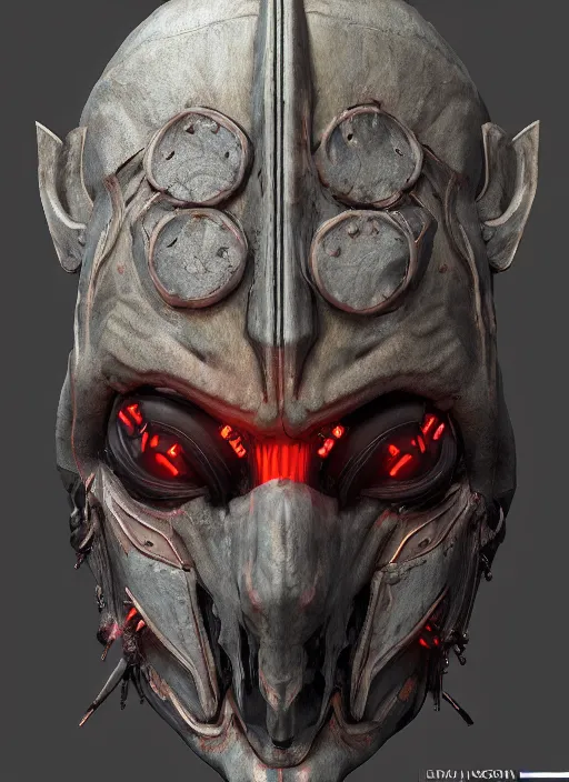 Image similar to 3 d render of a demon cyberpunk mask, au naturel, hyper detailed, digital art, trending in artstation, cinematic lighting, studio quality, smooth render, unreal engine 5 rendered, octane rendered, art style by klimt and nixeu and ian sprigger and wlop and krenz cushart riot arcane overwatch